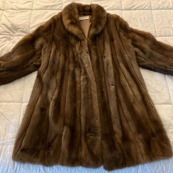 Vintage Lunamarine Real Mink Fur 3/4 Length Coat, Brown, Arista Furs - Picture 2 of 10